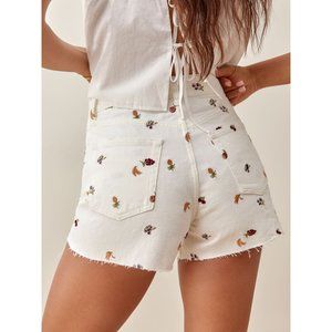 Reformation Charlie Fruitloops High Rise Jean Denim Shorts White